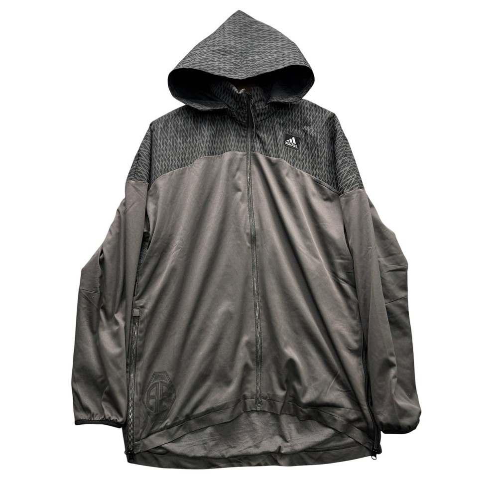 Adidas Mens Gray Geometric Pattern Full Zip Training Hoodie AP0168 Size L